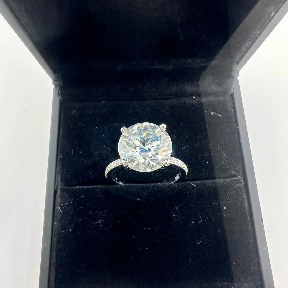 Moissanite Diamond Engagement Ring 3 Ct Round Cut Solitaire GRA Size 9